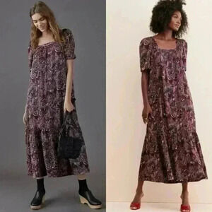 Anthropologie Lisabella Purple Paisley Maeve Tiered Maxi Dress Size M- B5